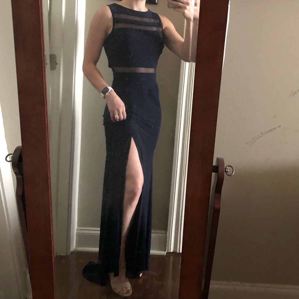 Formal dress with mesh cut outs